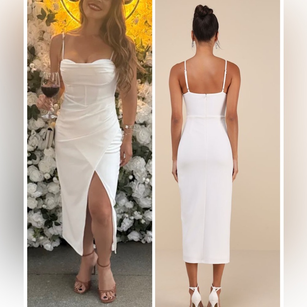 Lulus Always Turning Heads White Bustier Tulip Midi Dress Size Large Bridal Sexy